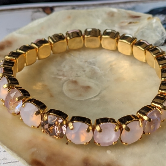 Swarovski Element Pink Blush Powder   Crystal Stretch Bracelet in Yellow Gold - Picture 2 of 6